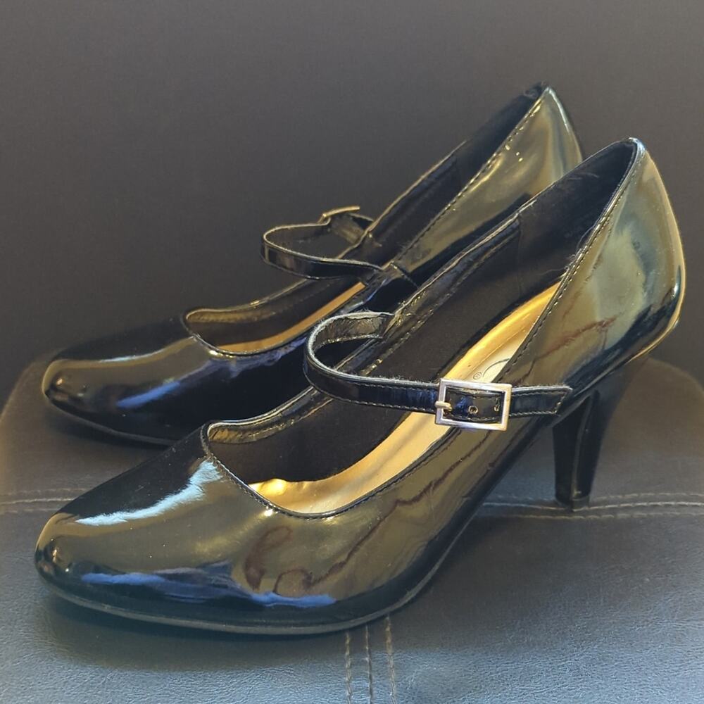 It's Ok Patent Faux Leather Mary Jane Buckle Strap Comfort Heels